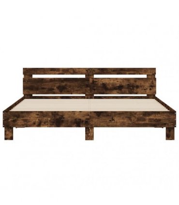 vidaXL Bed Frame with LED without Mattress Smoked Oak 180x200 cm