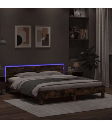 vidaXL Bed Frame with LED without Mattress Smoked Oak 160x200 cm