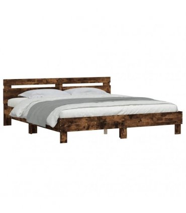 vidaXL Bed Frame with LED without Mattress Smoked Oak 160x200 cm