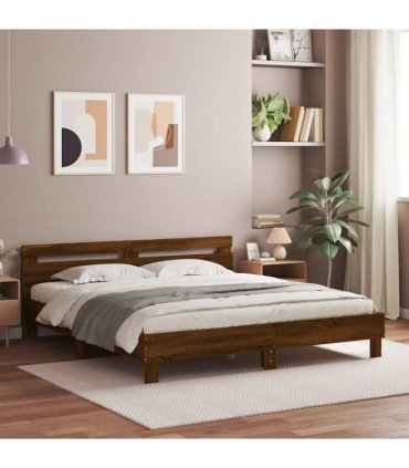 vidaXL Bed Frame with LED without Mattress Brown Oak 160x200 cm
