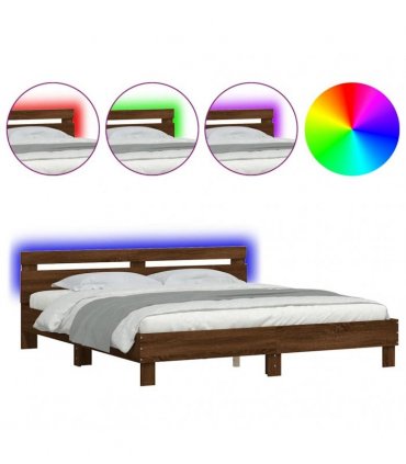 vidaXL Bed Frame with LED without Mattress Brown Oak 160x200 cm