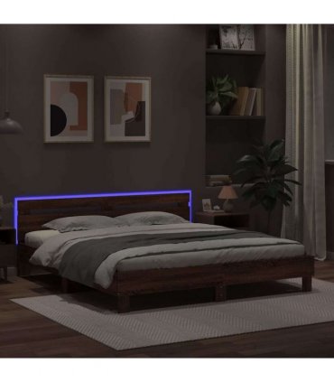 vidaXL Bed Frame with LED without Mattress Brown Oak 160x200 cm