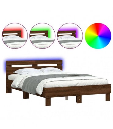 vidaXL Bed Frame with LED without Mattress Brown Oak 120x200 cm