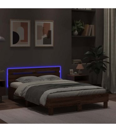 vidaXL Bed Frame with LED without Mattress Brown Oak 120x200 cm