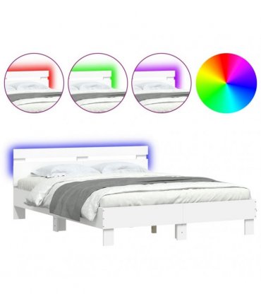 vidaXL Bed Frame with LED without Mattress White 140x190 cm