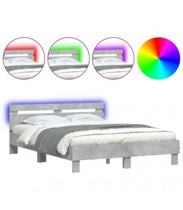 vidaXL Bed Frame with LED without Mattress Concrete Grey 140x190 cm