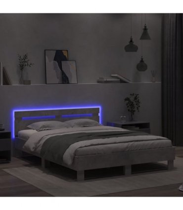 vidaXL Bed Frame with LED without Mattress Concrete Grey 140x190 cm