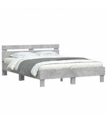 vidaXL Bed Frame with LED without Mattress Concrete Grey 140x190 cm