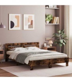 vidaXL Bed Frame with LED without Mattress Smoked Oak 140x190 cm