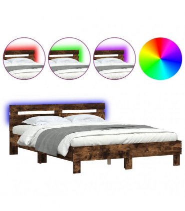 vidaXL Bed Frame with LED without Mattress Smoked Oak 140x190 cm
