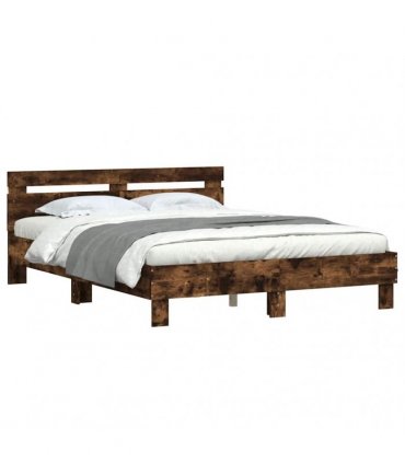 vidaXL Bed Frame with LED without Mattress Smoked Oak 140x190 cm