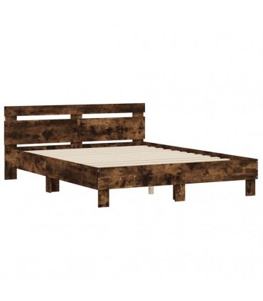 vidaXL Bed Frame with LED without Mattress Smoked Oak 140x190 cm