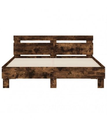 vidaXL Bed Frame with LED without Mattress Smoked Oak 140x190 cm