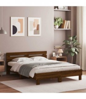 vidaXL Bed Frame with LED without Mattress Brown Oak 140x190 cm