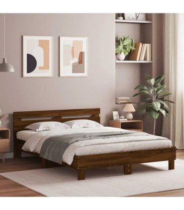 vidaXL Bed Frame with LED without Mattress Brown Oak 140x190 cm