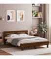 vidaXL Bed Frame with LED without Mattress Brown Oak 140x190 cm