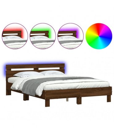 vidaXL Bed Frame with LED without Mattress Brown Oak 140x190 cm