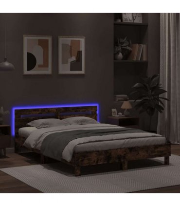 vidaXL Bed Frame with LED without Mattress Brown Oak 140x190 cm