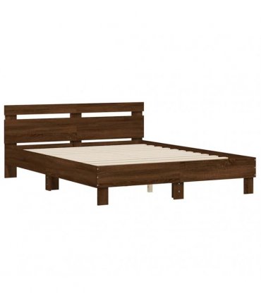 vidaXL Bed Frame with LED without Mattress Brown Oak 140x190 cm
