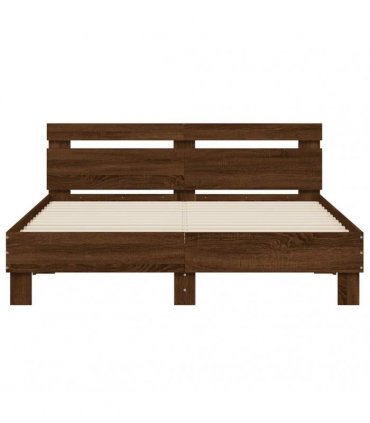 vidaXL Bed Frame with LED without Mattress Brown Oak 140x190 cm