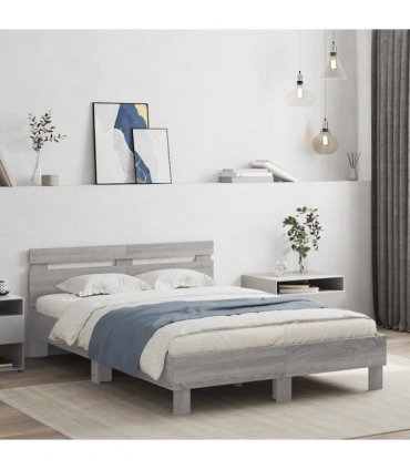 vidaXL Bed Frame with LED without Mattress Grey Sonoma 135x190 cm