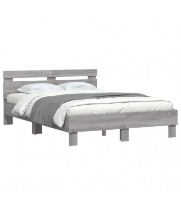 vidaXL Bed Frame with LED without Mattress Grey Sonoma 135x190 cm