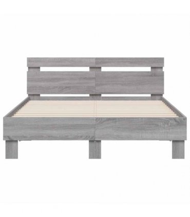 vidaXL Bed Frame with LED without Mattress Grey Sonoma 135x190 cm