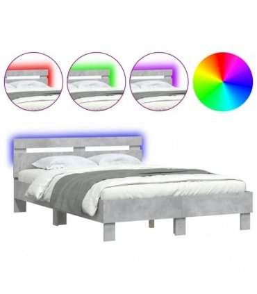 vidaXL Bed Frame with LED without Mattress Concrete Grey 120x190 cm