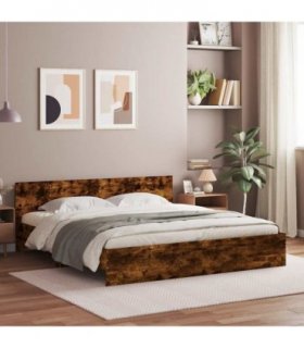 vidaXL Bed Frame with LED without Mattress Smoked Oak 200x200 cm