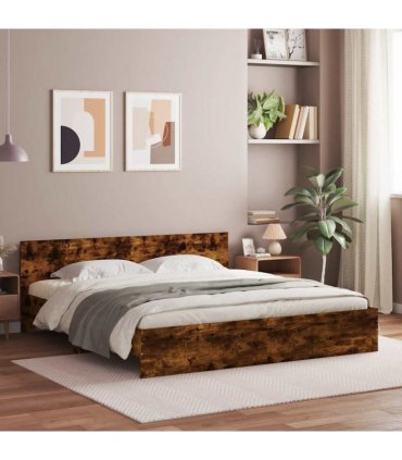vidaXL Bed Frame with LED without Mattress Smoked Oak 200x200 cm