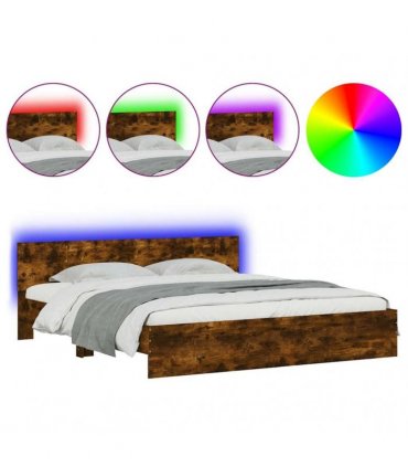 vidaXL Bed Frame with LED without Mattress Smoked Oak 200x200 cm
