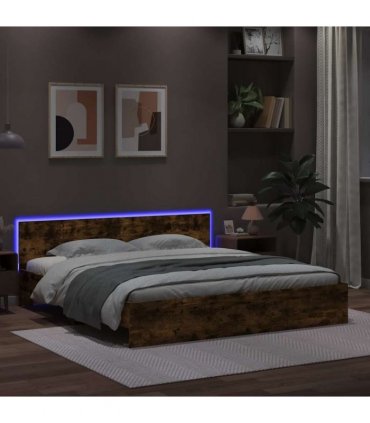 vidaXL Bed Frame with LED without Mattress Smoked Oak 200x200 cm