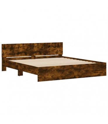 vidaXL Bed Frame with LED without Mattress Smoked Oak 200x200 cm
