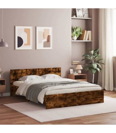 vidaXL Bed Frame with LED without Mattress Smoked Oak 160x200 cm