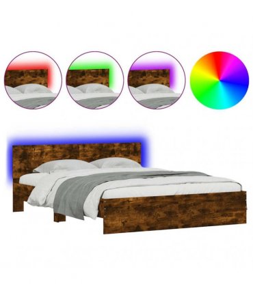 vidaXL Bed Frame with LED without Mattress Smoked Oak 160x200 cm
