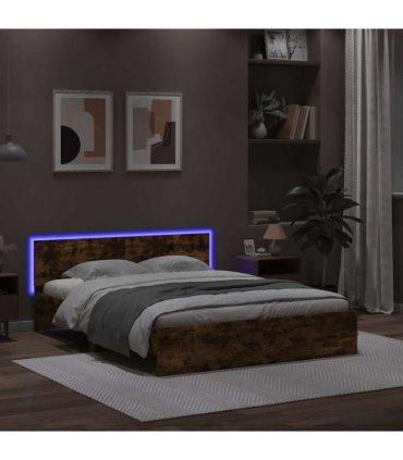 vidaXL Bed Frame with LED without Mattress Smoked Oak 160x200 cm