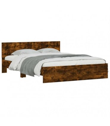 vidaXL Bed Frame with LED without Mattress Smoked Oak 160x200 cm