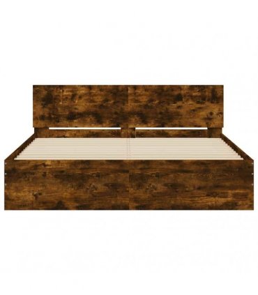 vidaXL Bed Frame with LED without Mattress Smoked Oak 160x200 cm