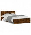 vidaXL Bed Frame with Headboard and LED Smoked Oak 140x190 cm