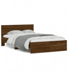 vidaXL Bed Frame with Headboard and LED Brown Oak 140x190 cm