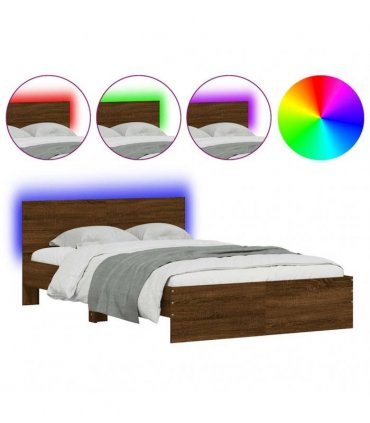 vidaXL Bed Frame with Headboard and LED Brown Oak 140x190 cm