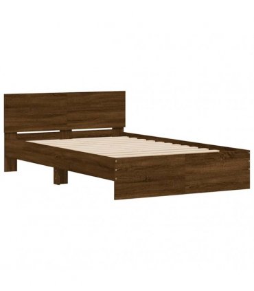 vidaXL Bed Frame with Headboard and LED Brown Oak 140x190 cm