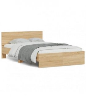 vidaXL Bed Frame with Headboard and LED Sonoma Oak 120x190 cm