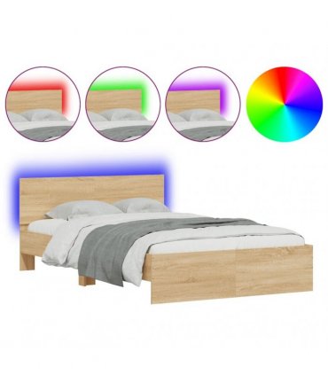 vidaXL Bed Frame with Headboard and LED Sonoma Oak 120x190 cm