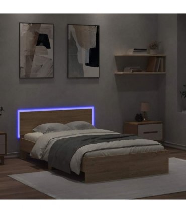 vidaXL Bed Frame with Headboard and LED Sonoma Oak 120x190 cm