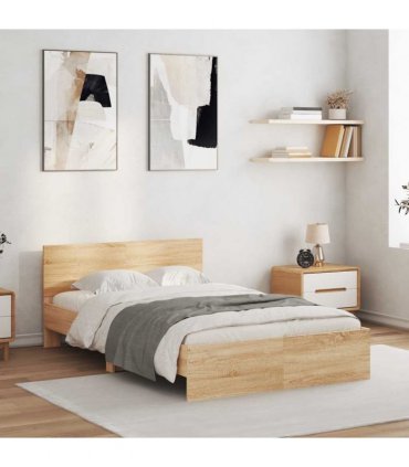 vidaXL Bed Frame with Headboard and LED Sonoma Oak 120x190 cm