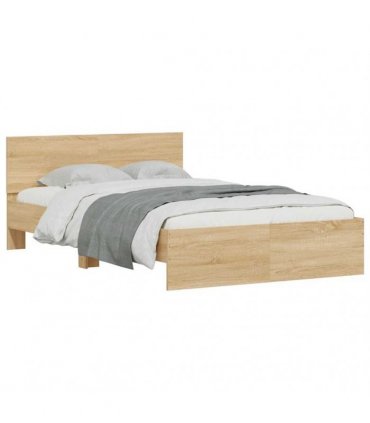 vidaXL Bed Frame with Headboard and LED Sonoma Oak 120x190 cm