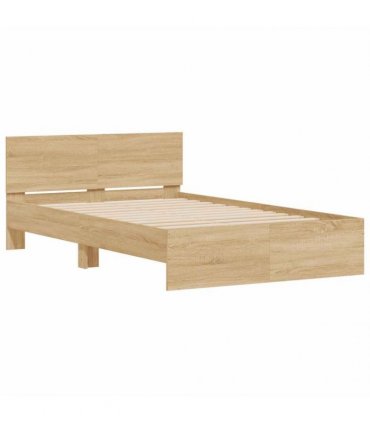 vidaXL Bed Frame with Headboard and LED Sonoma Oak 120x190 cm