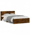 vidaXL Bed Frame with Headboard and LED Smoked Oak 120x190 cm