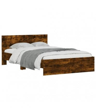 vidaXL Bed Frame with Headboard and LED Smoked Oak 120x190 cm